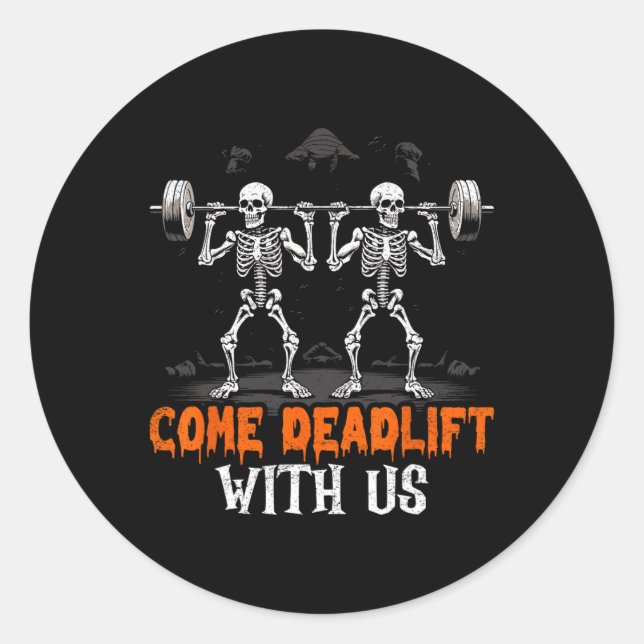 Skeleton Weightlifter Bodybuilder Workout Fitness  Classic Round Sticker (Front)