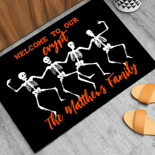 Skeleton Welcome to Our Crypt Personalized Doormat