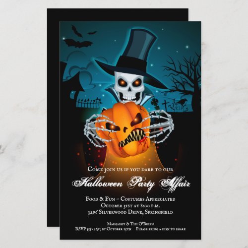 Skeleton Wicked Affair Budget Halloween Invitation