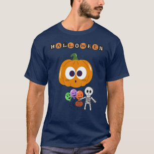 Skeleton & Wide Eyed Pumpkin Halloween Balloons T-Shirt