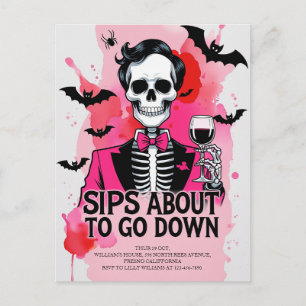 Skeleton Wine Halloween Holiday Postcard