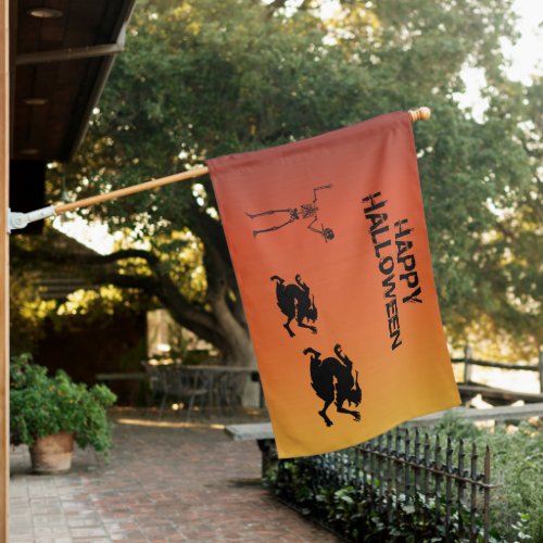 Skeleton witch Halloween House Flag