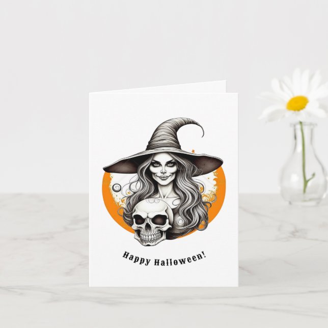 Skeleton Witch Halloween Realistic Art  Card (Small Plant)