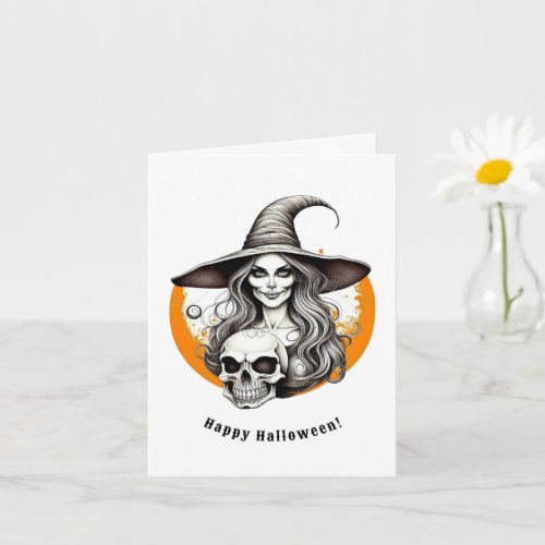 Skeleton Witch Halloween Realistic Art  Card