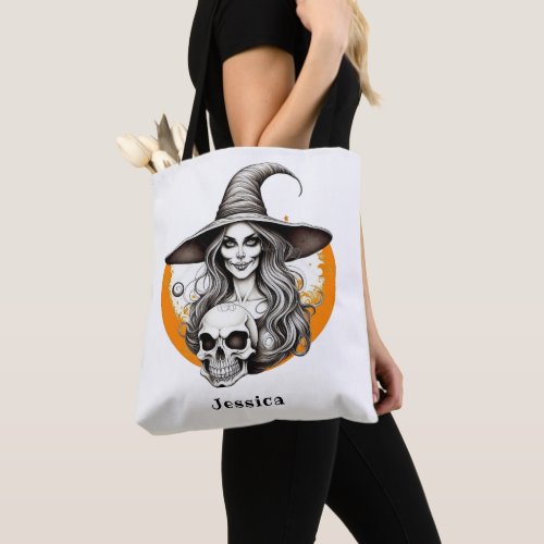 Skeleton Witch Halloween Realistic Art Tote Bag