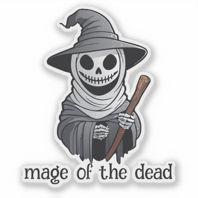 Skeleton Witch Holding a Wand Sticker (Front)