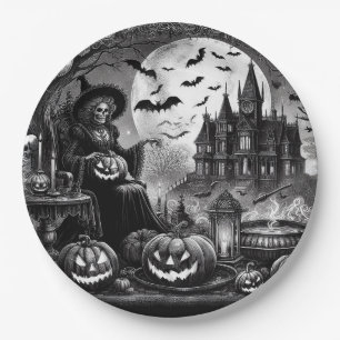 Skeleton Witch Pumpkin Paper Plates