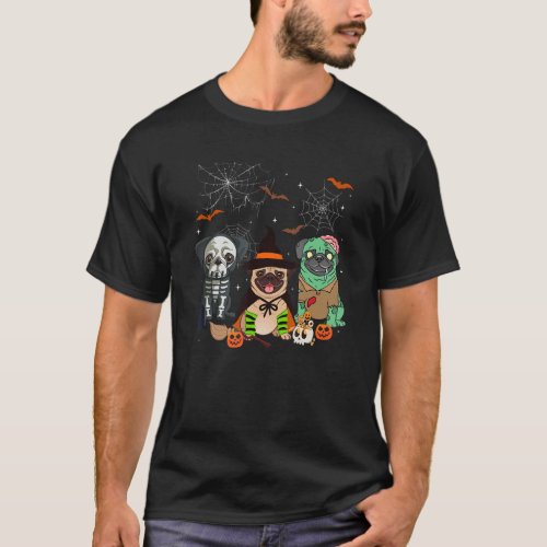 Skeleton Witch Zombie Pug Dog Halloween Spooky Cos T_Shirt