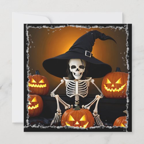 Skeleton Witchs Hat and Jack_O_Lanterns Halloween Invitation