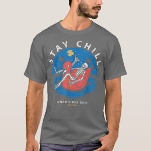 Skeleton With A Bottle Beer Sitting In A Flamingo  T-Shirt