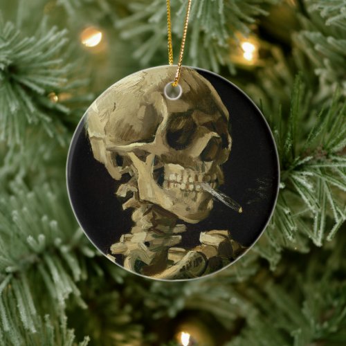 Skeleton with a Burning Cigarette  Van Gogh Ceramic Ornament