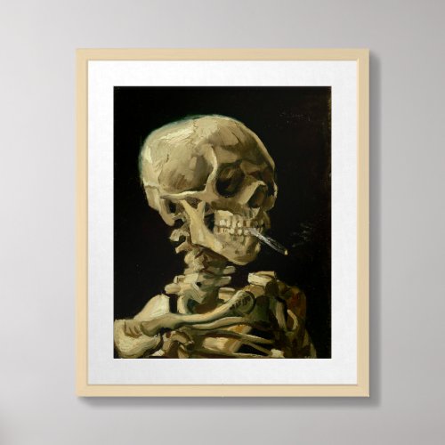 Skeleton with a Burning Cigarette  Van Gogh Framed Art