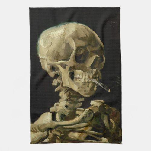 Skeleton with a Burning Cigarette  Van Gogh Kitchen Towel