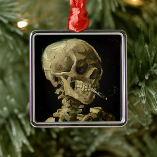 Skeleton with a Burning Cigarette  Van Gogh Metal Ornament