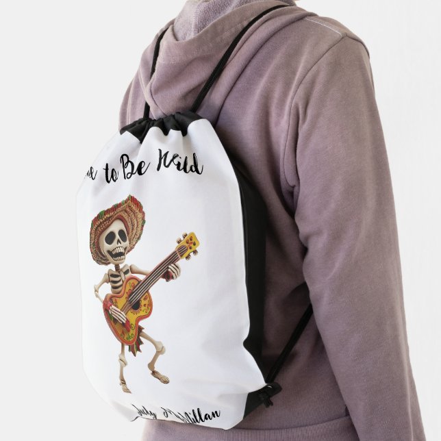 Skeleton with a Hat Playing a Guitar Halloween Drawstring Bag (Insitu)