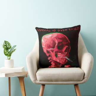 Skeleton with Burning Cigarette by Van Gogh Throw Pillow