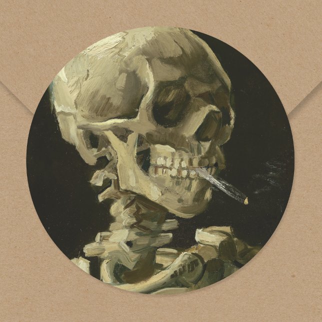 Skeleton with Burning Cigarette | Vincent van Gogh Classic Round Sticker (Creator Uploaded)