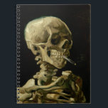 Skeleton with Burning Cigarette | Vincent van Gogh Notebook<br><div class="desc">Skull of a Skeleton with Burning Cigarette (1886) by Vincent van Gogh is a striking and unconventional still-life painting that features a human skull with a lit cigarette between its teeth. The dark background enhances the starkness of the skeletal figure, while the small plume of smoke adds a sense of...</div>