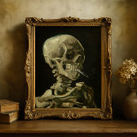Skeleton with Burning Cigarette | Vincent van Gogh Poster<br><div class="desc">Skull of a Skeleton with Burning Cigarette (1886) by Vincent van Gogh is a striking and unconventional still-life painting that features a human skull with a lit cigarette between its teeth. The dark background enhances the starkness of the skeletal figure, while the small plume of smoke adds a sense of...</div>