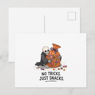 Skeleton with Candy Bag Funny Halloween Illustrati Postcard