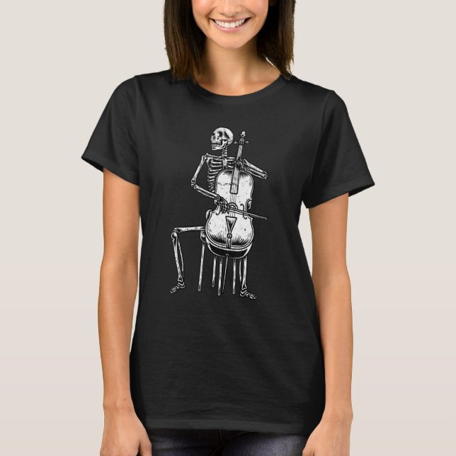 Skeleton With Cello  Halloween Cellist T-Shirt (Front)