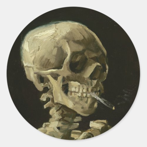 Skeleton with cigarette by Van Gogh Classic Round Sticker