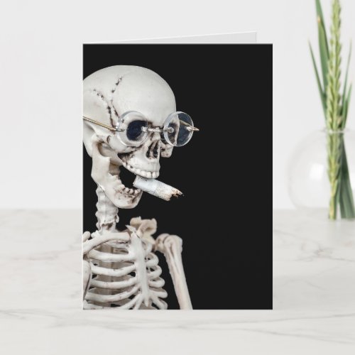 Skeleton with cigarette in mouth card