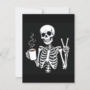 Skeleton with coffee postcard