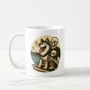 Skeleton with Dog on Haunted Lake Horror Art Coffee Mug