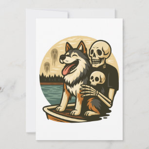 Skeleton with Dog on Haunted Lake Horror Art Invitation