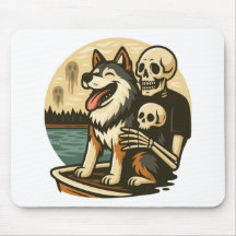Skeleton with Dog on Haunted Lake Horror Art