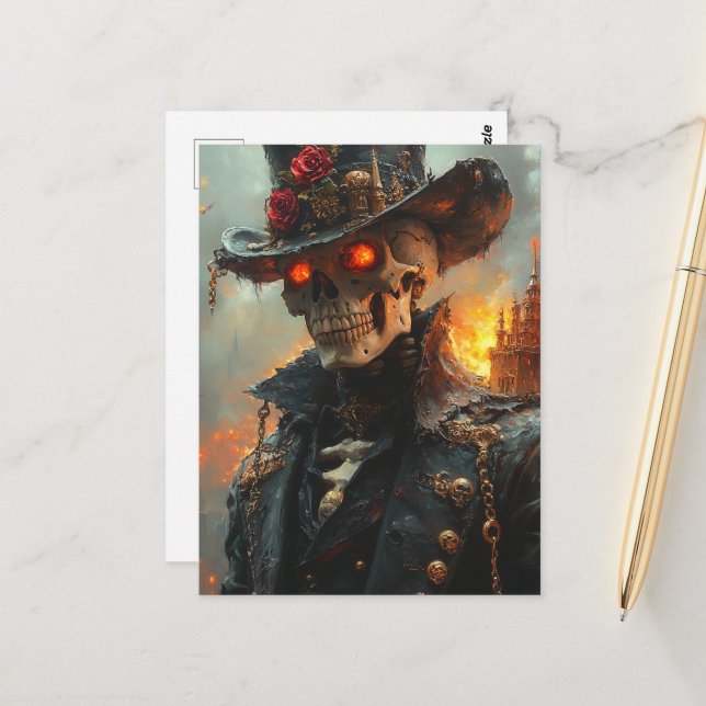 Skeleton With Glowing Eyes Postcard (Front/Back In Situ)
