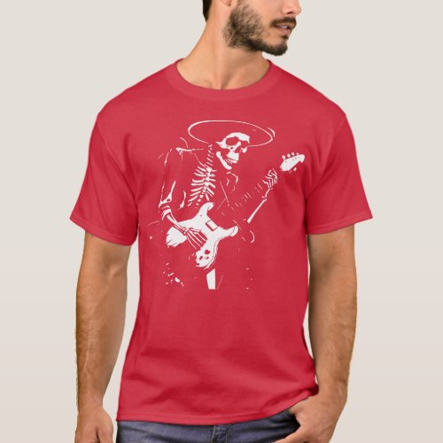 skeleton with hat playing the guitar T_Shirt