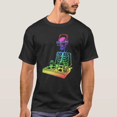 Skeleton With Headphones And Sunglasses Mixer Dj T T_Shirt
