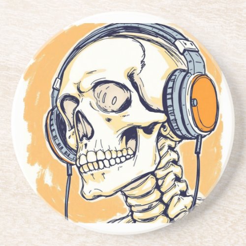 Skeleton with headphones coaster