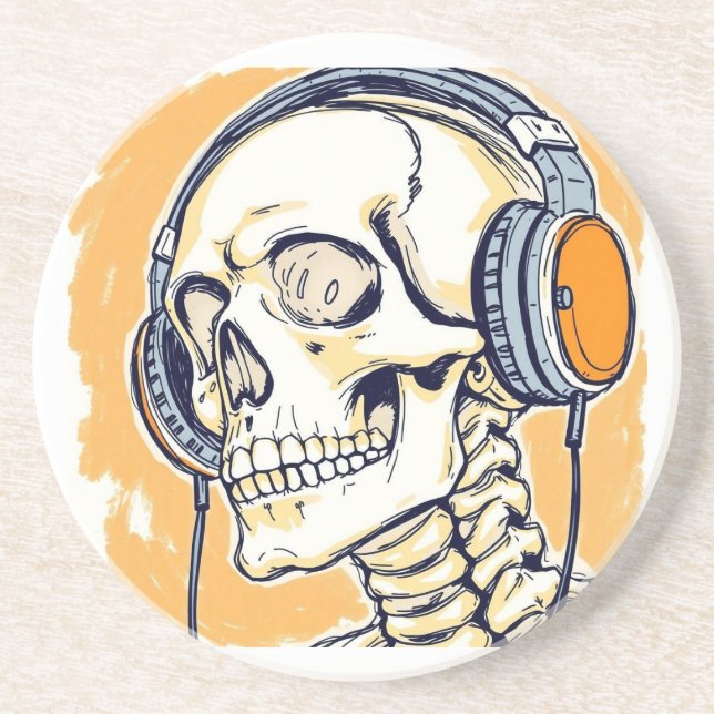 Skeleton with headphones coaster (Front)