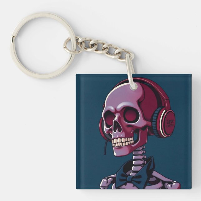 Skeleton with headphones keychain (Front)