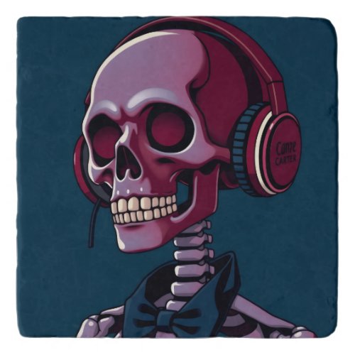 Skeleton with headphones trivet