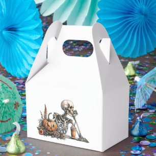 Skeleton with pumpkin and drink. Halloween Favor Boxes