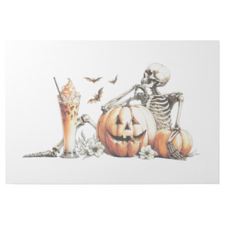 Skeleton with pumpkin and drink. Halloween. Gallery Wrap