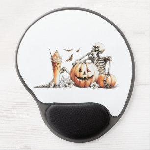 Skeleton with pumpkin and drink. Halloween. Gel Mouse Pad