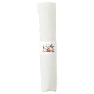 Skeleton with pumpkin and drink. Halloween. Napkin Bands
