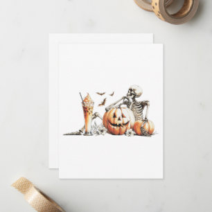 Skeleton with pumpkin and drink. Halloween. Note Card