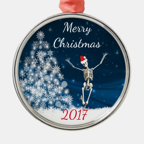 Skeleton with Santa Hat Christmas 20xx Metal Ornament