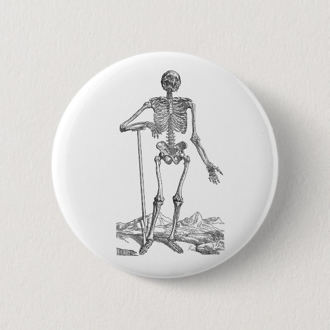 Skeleton with Shovel Pinback Button (Front)