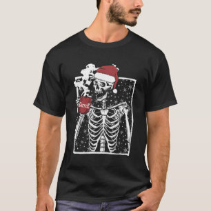 Skeleton With Smiling Skull Drinking Coffee Latte T-Shirt