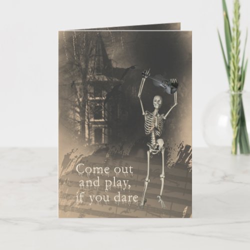Skeleton with Violin Dares You to Come Out  Play Card