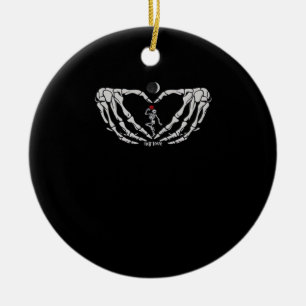 Skeleton Woman With Red Heart Hands Festival Ceramic Ornament