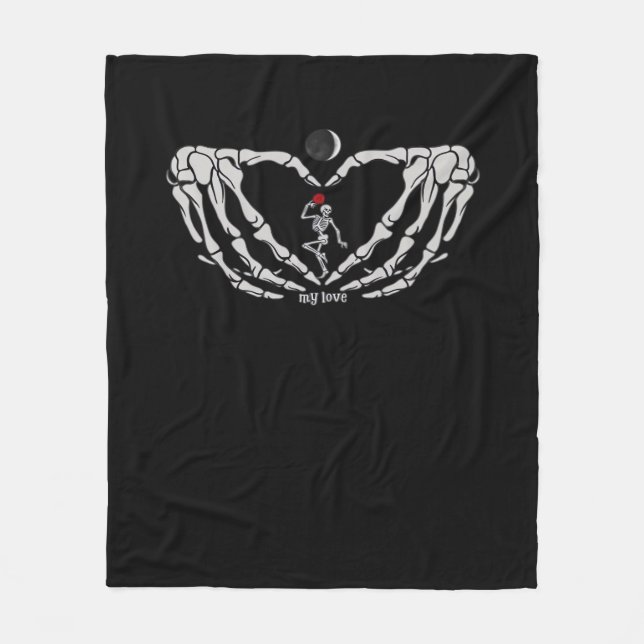 Skeleton Woman With Red Heart Hands Festival Fleece Blanket (Front)