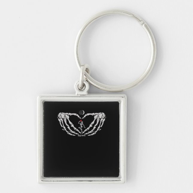 Skeleton Woman With Red Heart Hands Festival Keychain (Front)